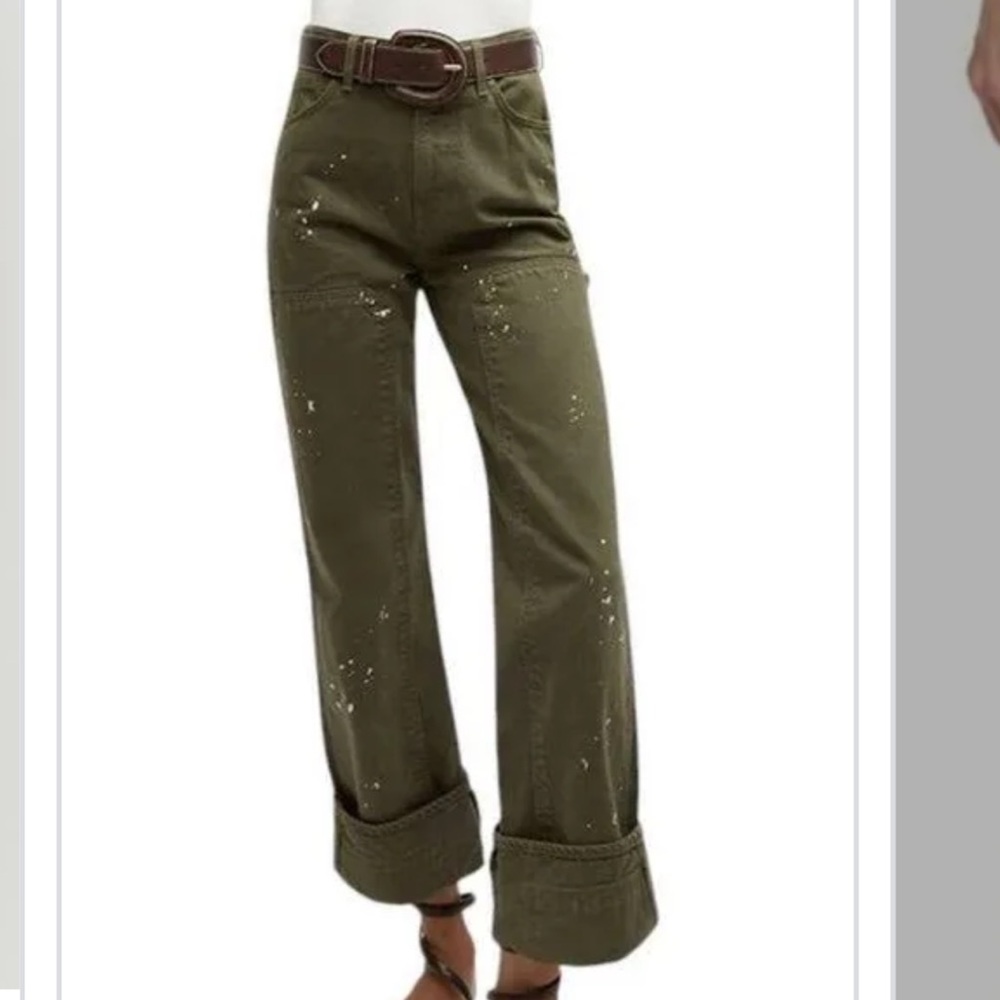 Veronica beard Dylan paint splatter straight leg green jean size 27